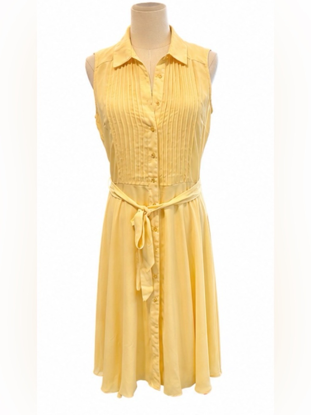 Nanette Lepore Yellow Sleeveless Pintuck Belted Shirt Dress Size 8 With Slip